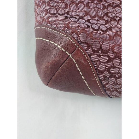 Coach Soho Signature Canvas Suede Shoulder Bag Burgundy Wine Western Country - Picture 10 of 16